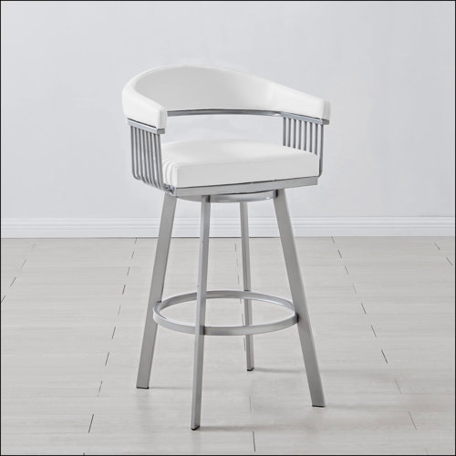 Wade Logan® Swivel Faux Leather Stool with Metal Base and Arms